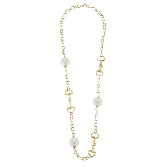 Susan Shaw Gold Horse Bit and Cotton Pearl Necklace