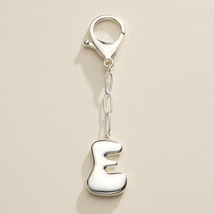 Silver Bubble Letter Initial Keychain
