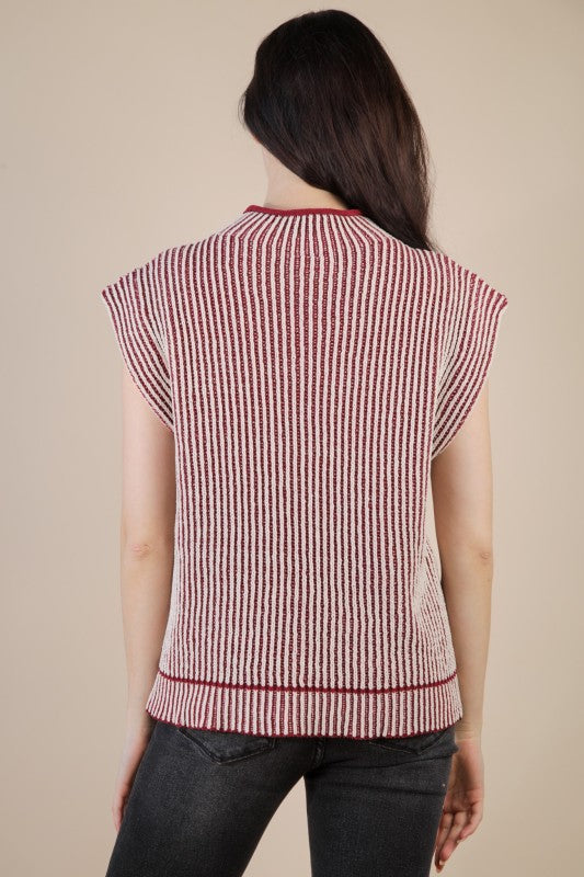 Burgundy Two Toned Ribbed Sweater Vest