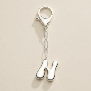 Silver Bubble Letter Initial Keychain