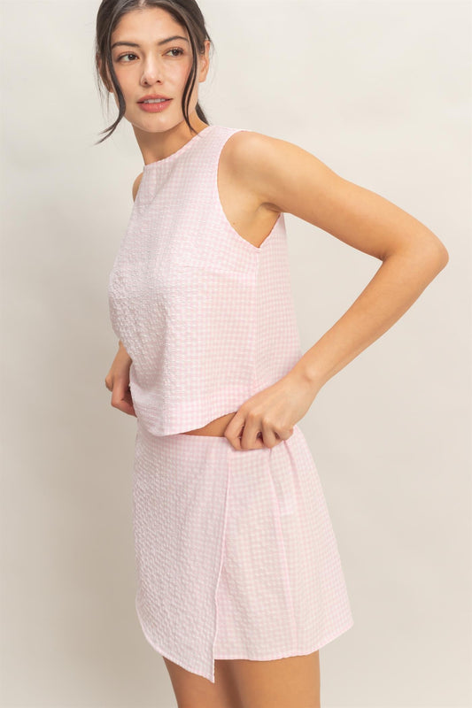Pink Gingham Sleeveless Top & Skort Set
