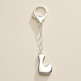 Silver Bubble Letter Initial Keychain