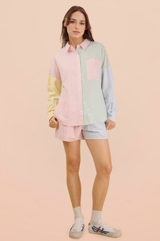 Striped Color Block Short Set