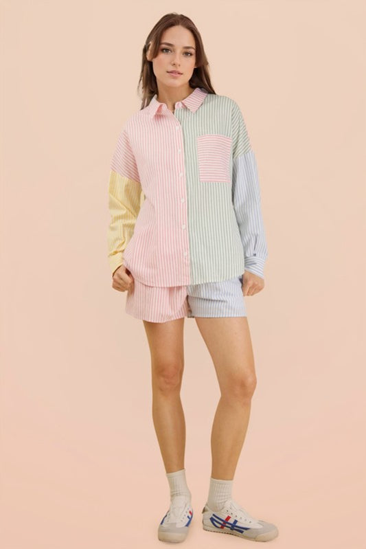 Striped Color Block Short Set