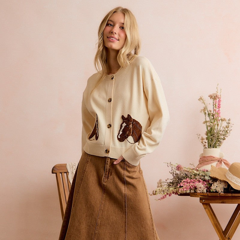 Jacquard Horse Graphic Cardigan