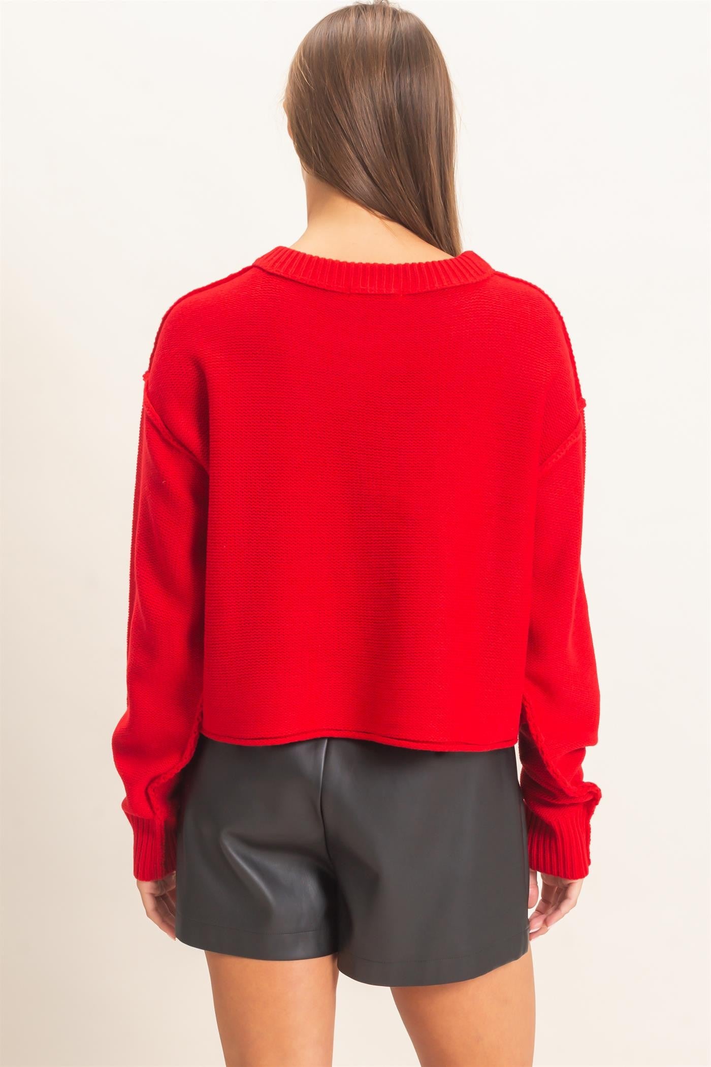 Seam Detail Oversized Sweater- Red