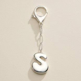 Silver Bubble Letter Initial Keychain