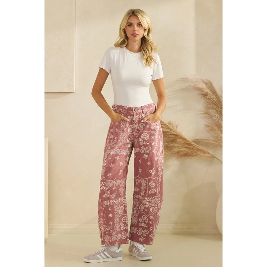 Mauve Paisley Printed Barrel Pants