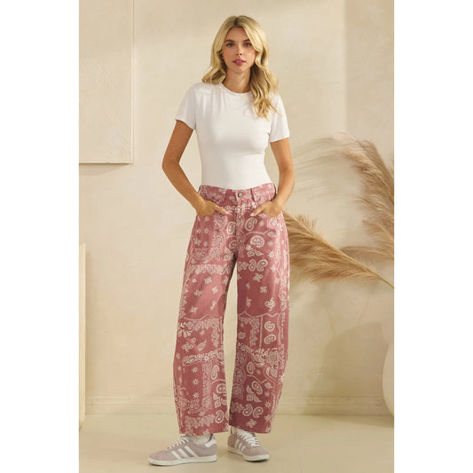 Mauve Paisley Printed Barrel Pants