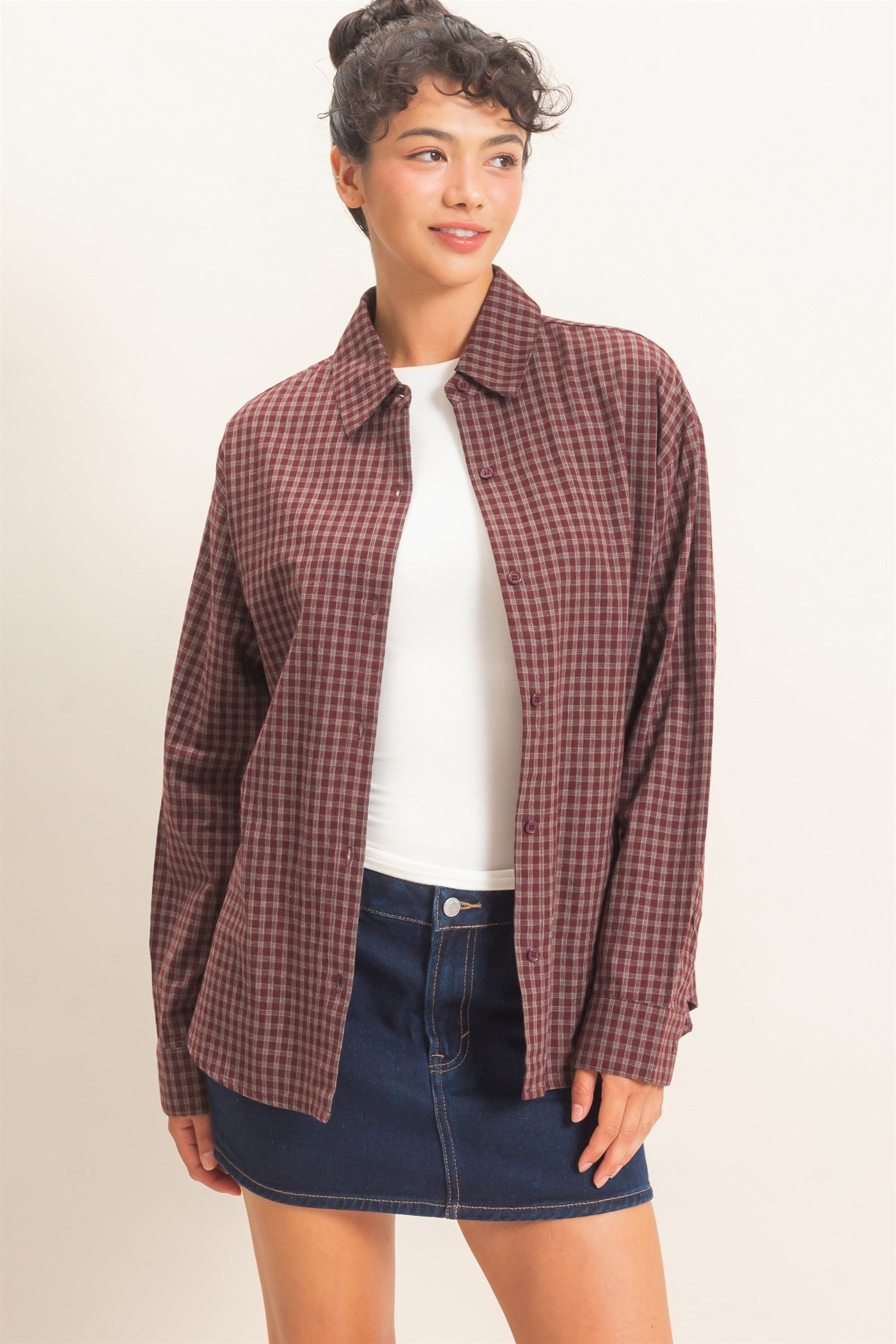 Brown Plaid Button Up Shirt