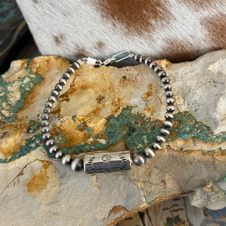 Sterling Silver Barrel Bead Bracelet
