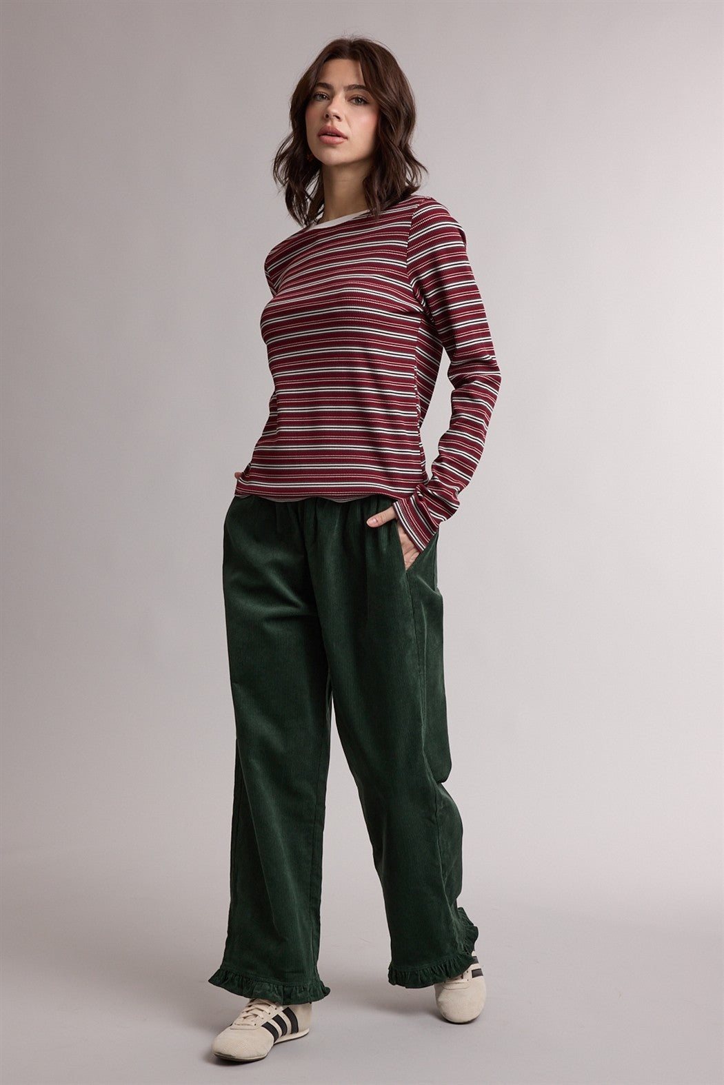 Burgundy Contrasting Striped Knit Top