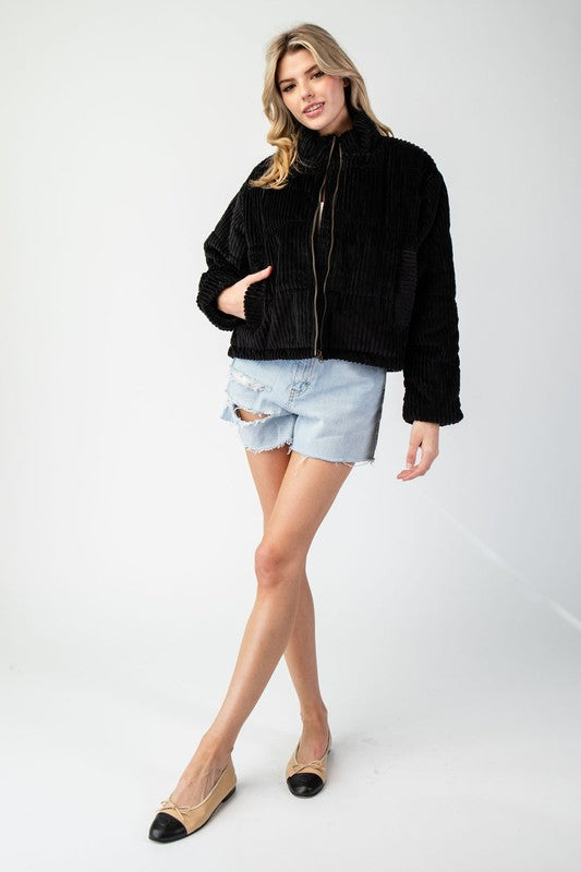 Black Corduroy Zip Up Jacket