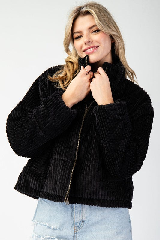 Black Corduroy Zip Up Jacket