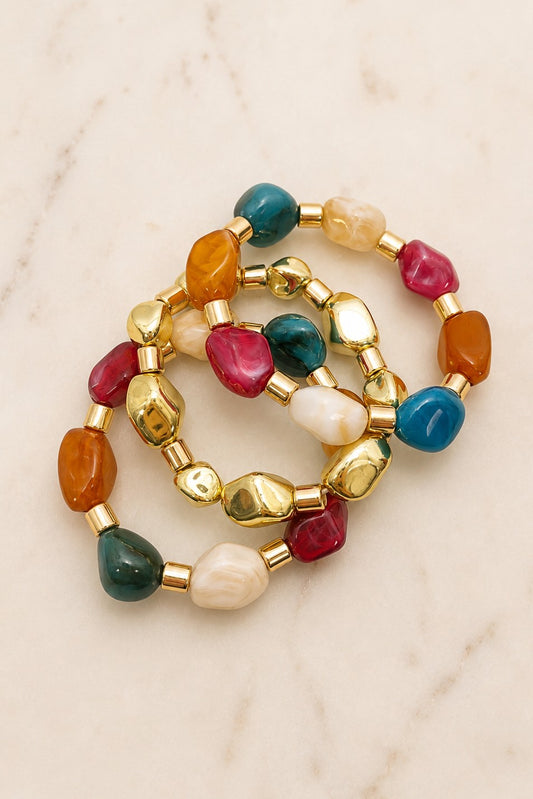 Gold Nugget and Multi Fall Colors Beaded Bracelet Set