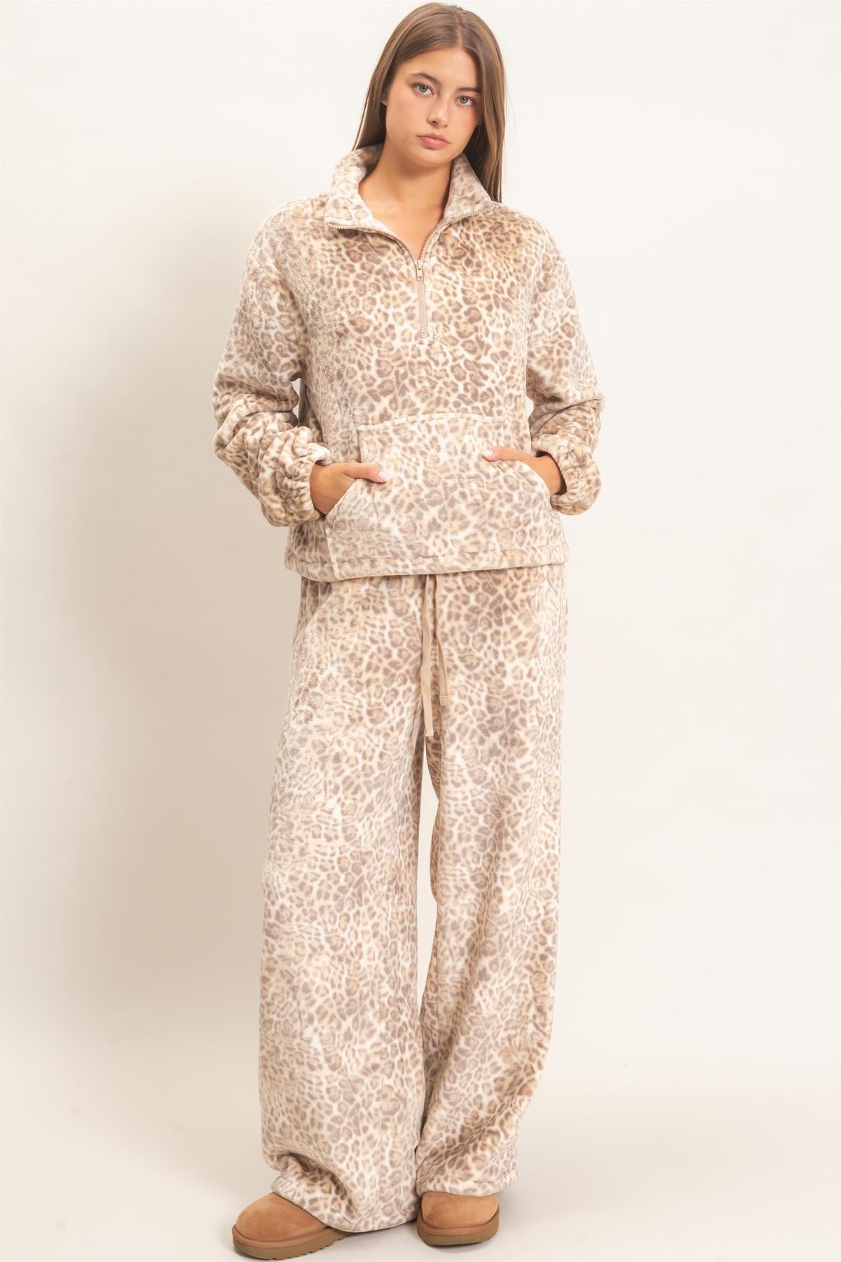 Leopard Print Fleece Half Zip Pullover