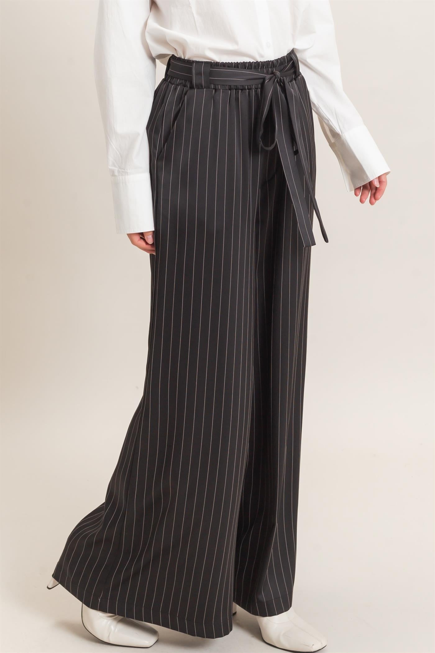 Black Pinstripe Button Up Top & Pant Set