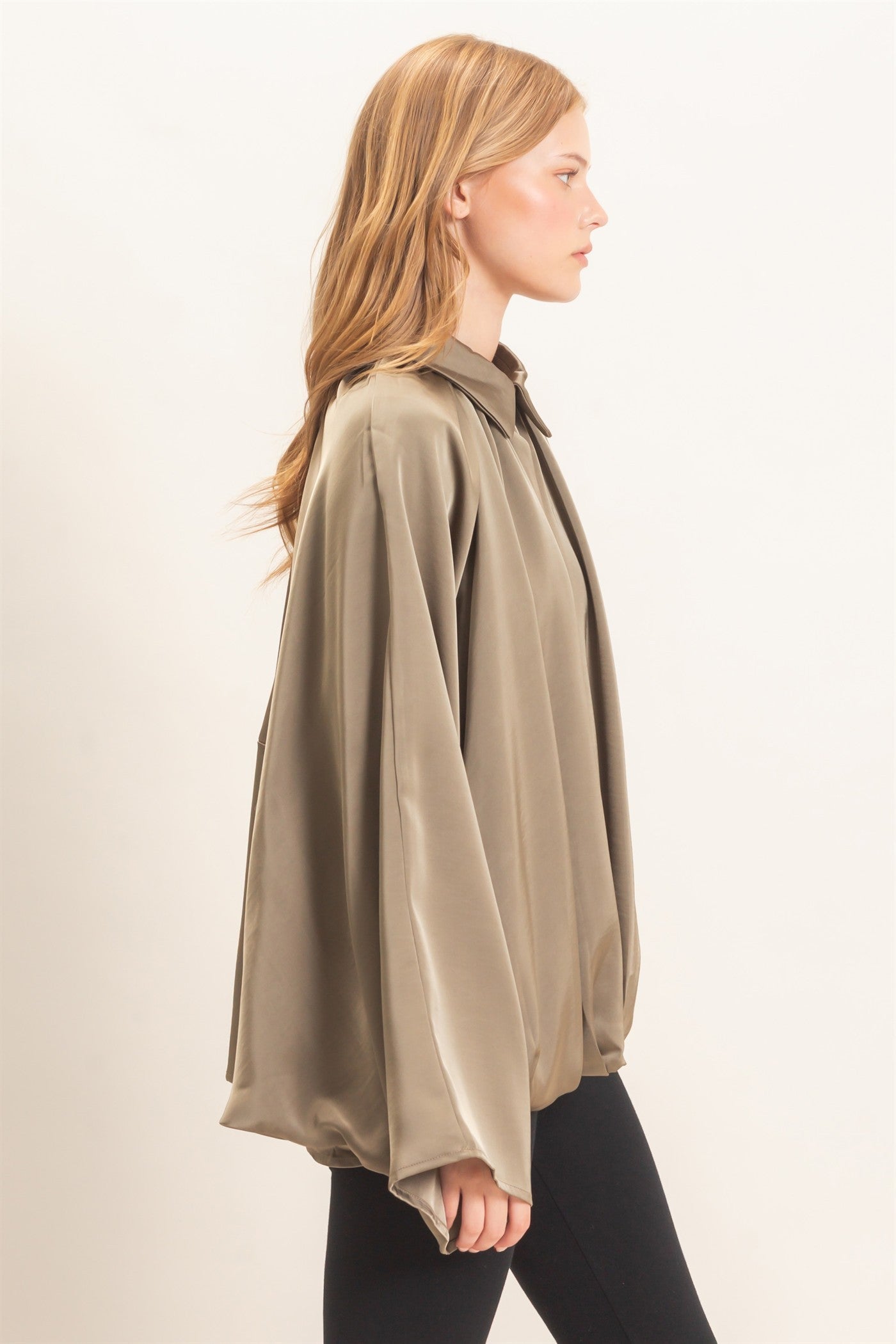 Dark Olive Satin Ballon Jacket