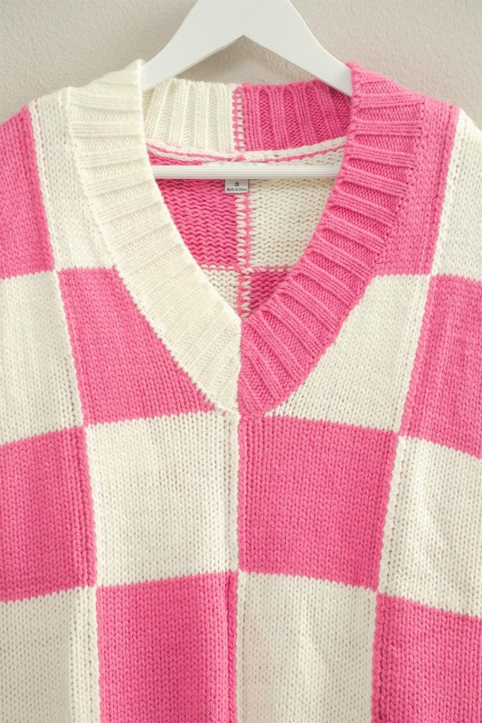 Hot Pink Checkered Sweater Vest