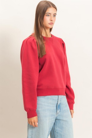 Puff Sleeve Cew Neck Sweatshirt