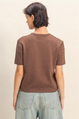 Chestnut Cable Knit Short Sleeve Sweater