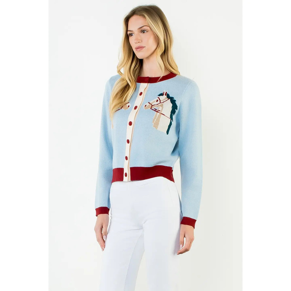 Lt Blue Double Horse Knit Cardigan