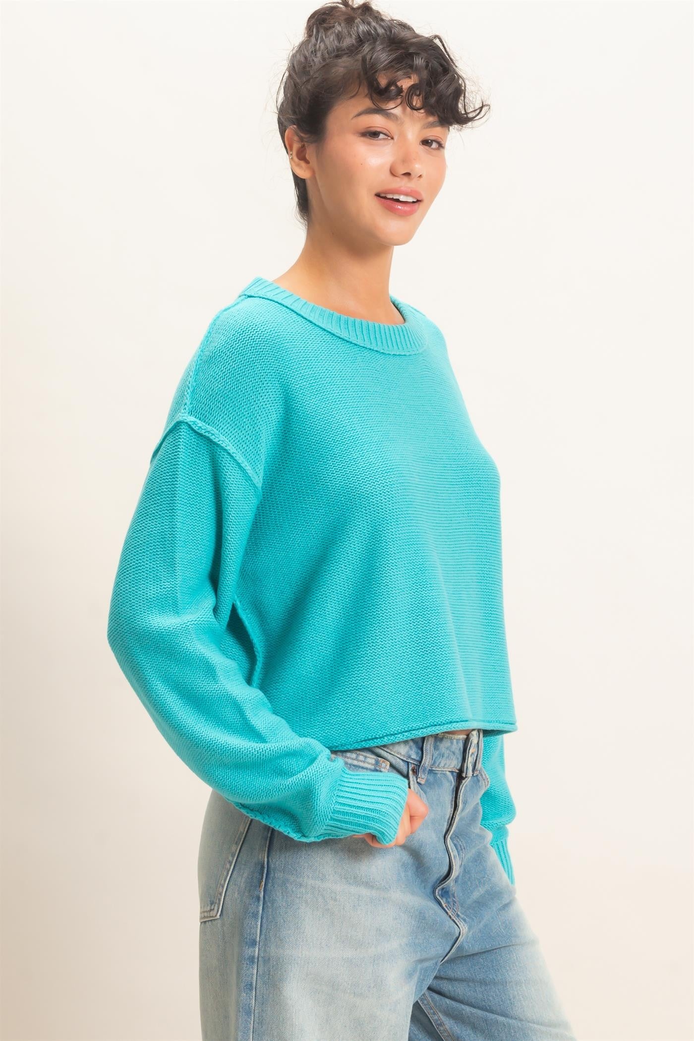 Seam Detail Oversized Sweater- Turquoise