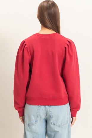 Puff Sleeve Cew Neck Sweatshirt