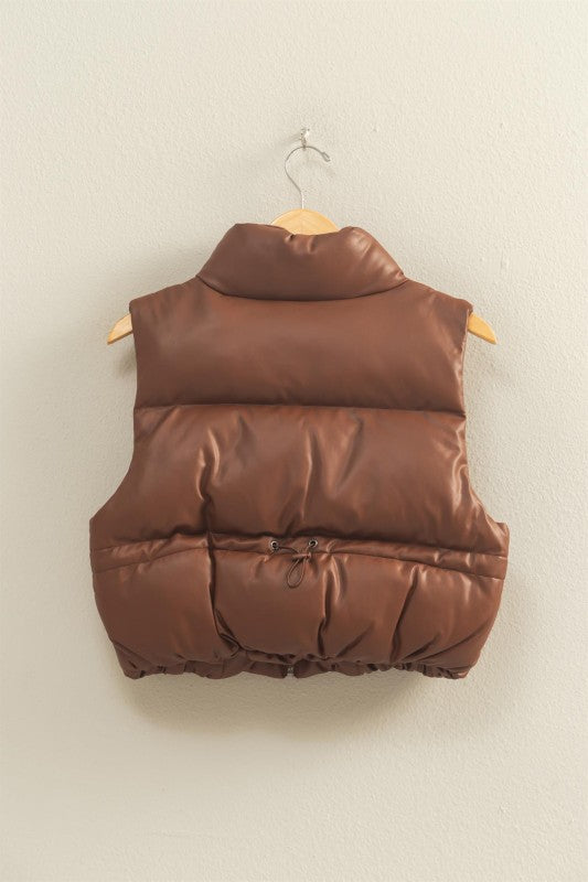 Chestnut Faux Leather Puffer Vest