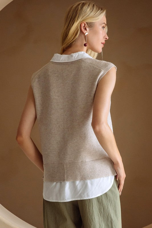 Beige & Cream Mixed Media Shirt Vest