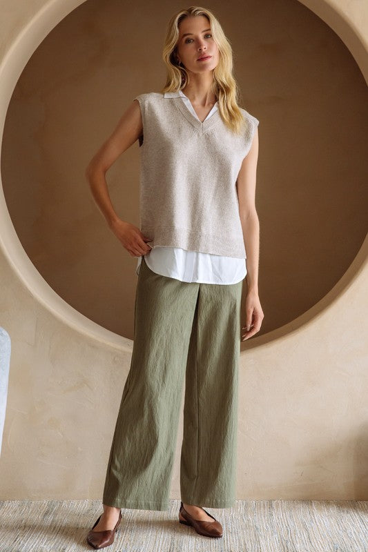 Beige & Cream Mixed Media Shirt Vest