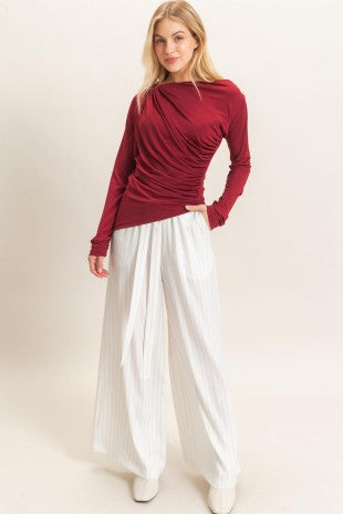 White Pinstripe Wide Leg Pants