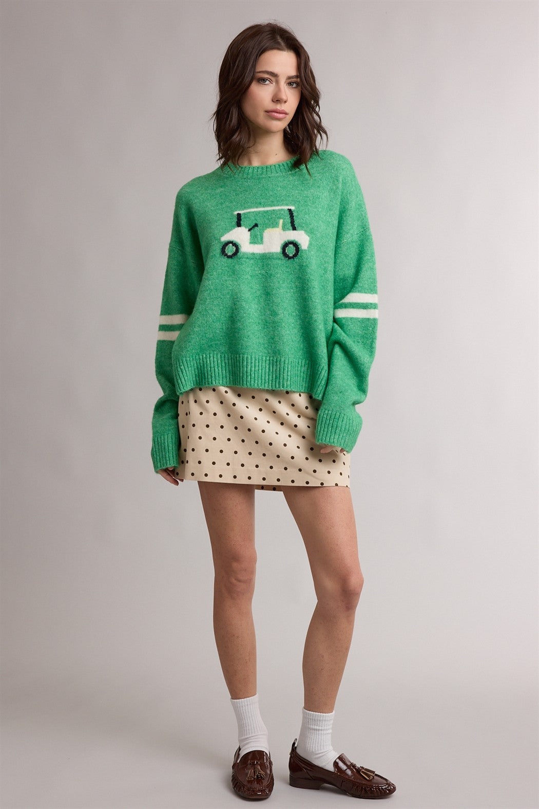 Golf Cart Graphic Cozy Sweater- Green