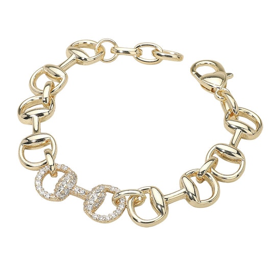 Gold & CZ Pave Center Bit Bracelet