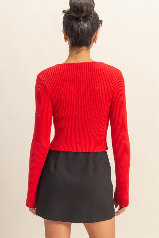 Red Tie Front V-Neck Cardigan
