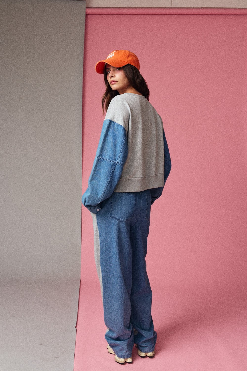 Color Block Relaxed Fit Denim Pants Set