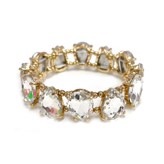 Clear Glass Teardrop Crystal Stretch Bracelet