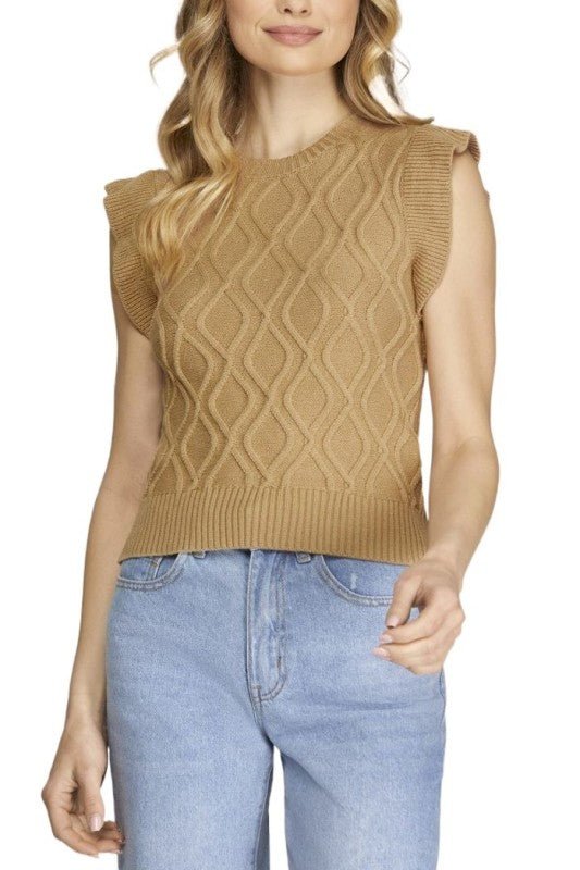 Taupe Ruffle Sleeve Sweater