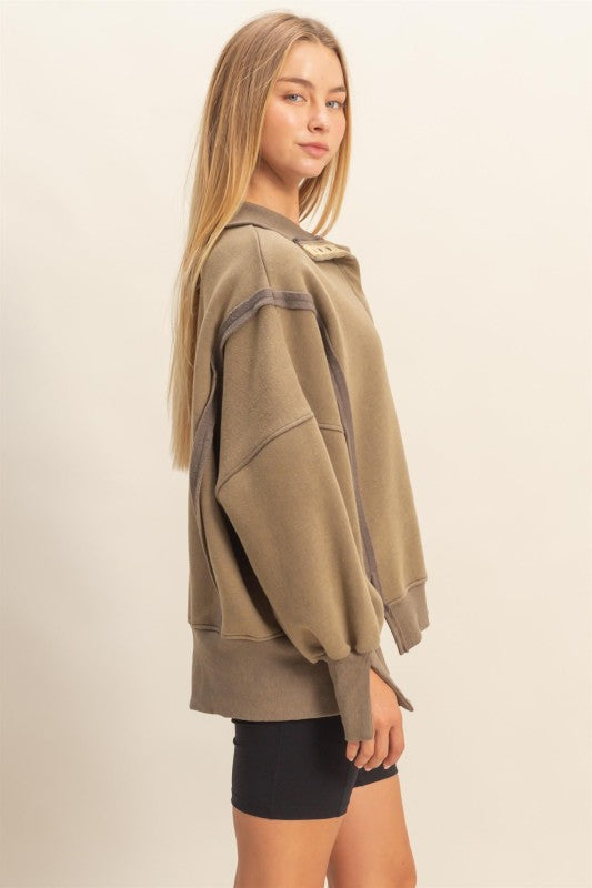 Mineral Washed Quarter Snap Sweatfleece Top