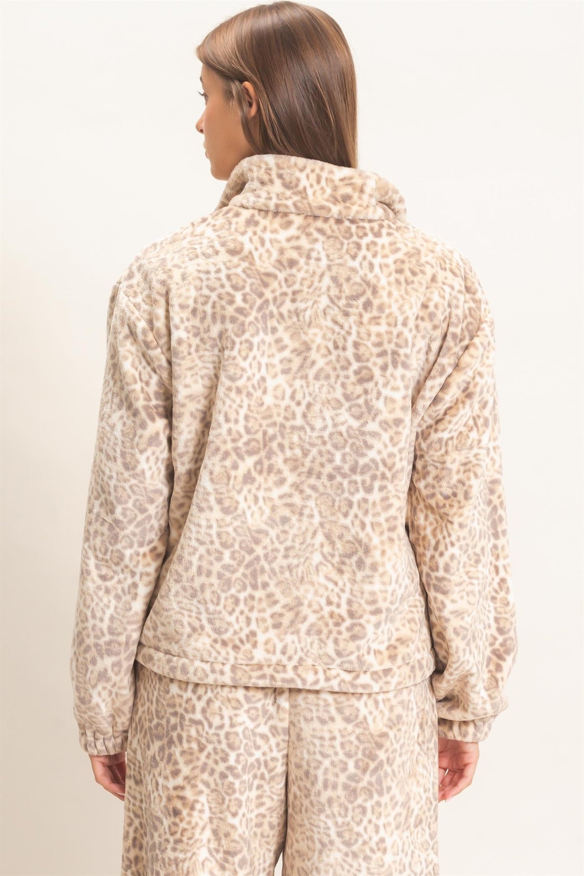 Leopard Print Fleece Half Zip Pullover