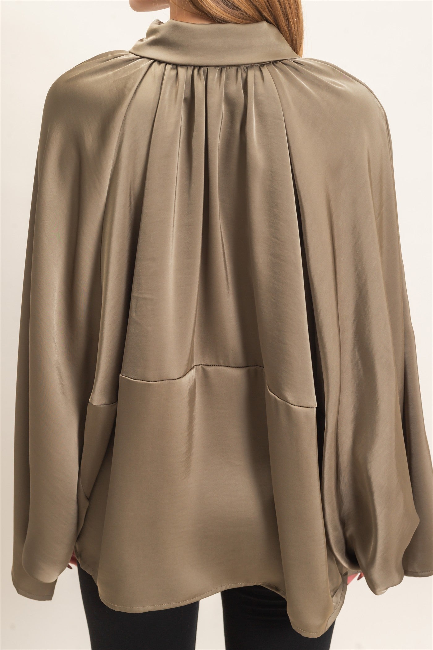 Dark Olive Satin Ballon Jacket