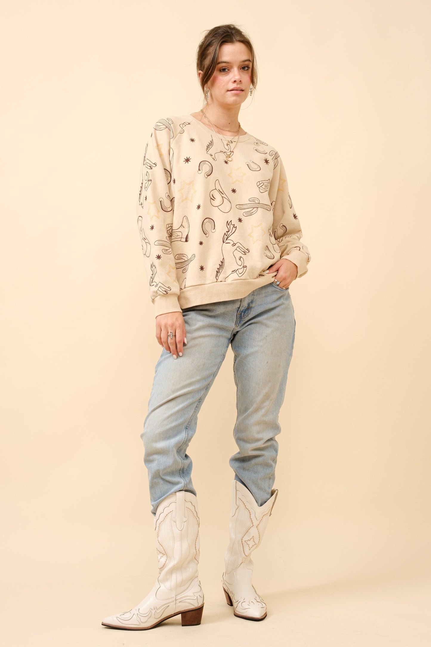 Western Embroidered Pullover Sweatshirt