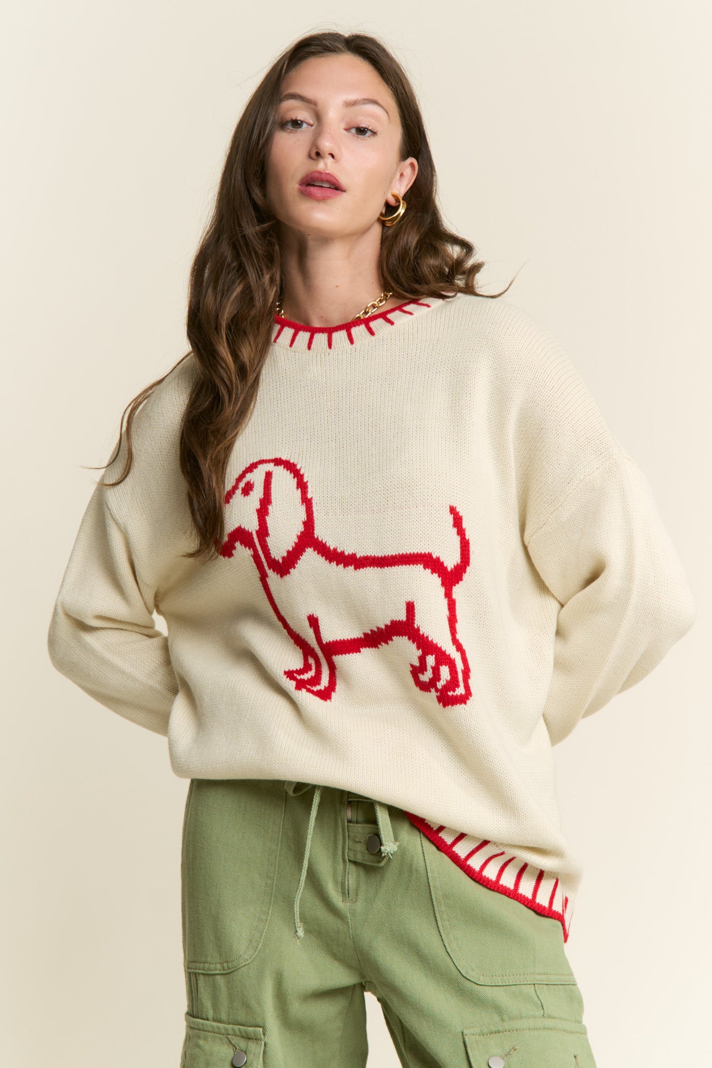 Cream & Red Accent Puppy Sweater
