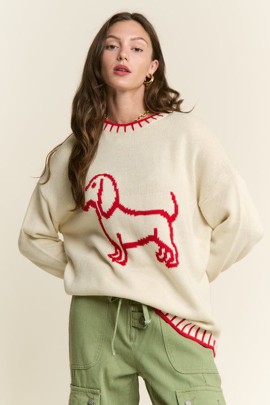 Cream & Red Accent Puppy Sweater
