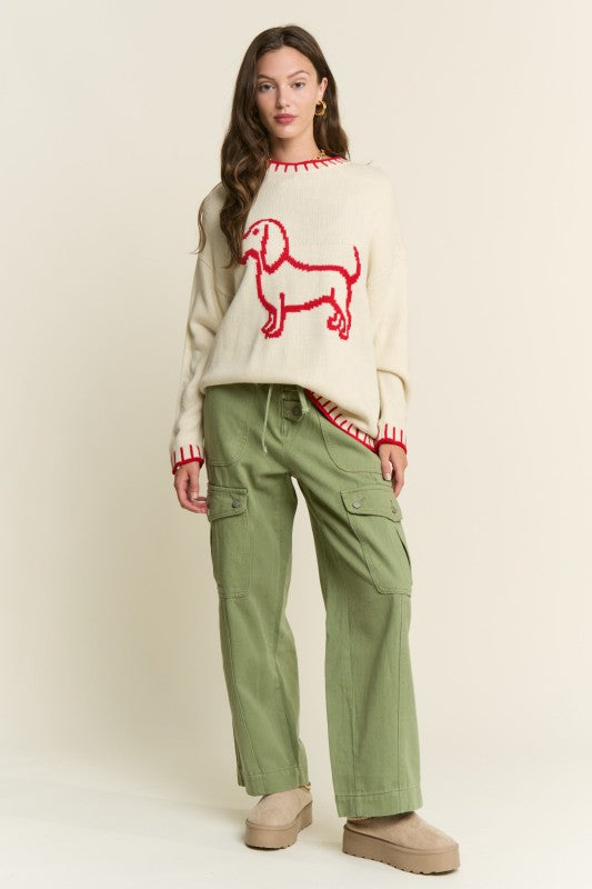Cream & Red Accent Puppy Sweater