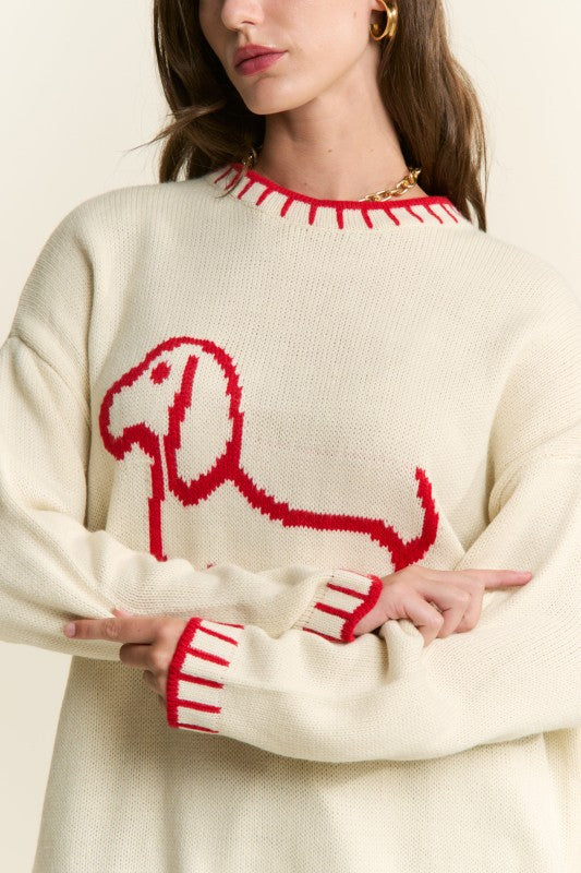 Cream & Red Accent Puppy Sweater