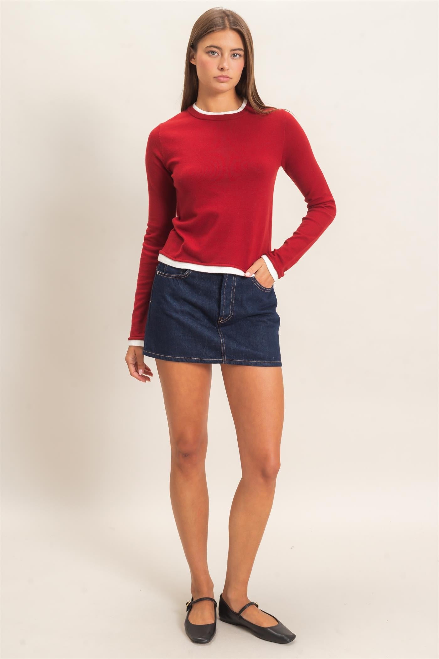 Layered Effect Long Sleeve Knit top