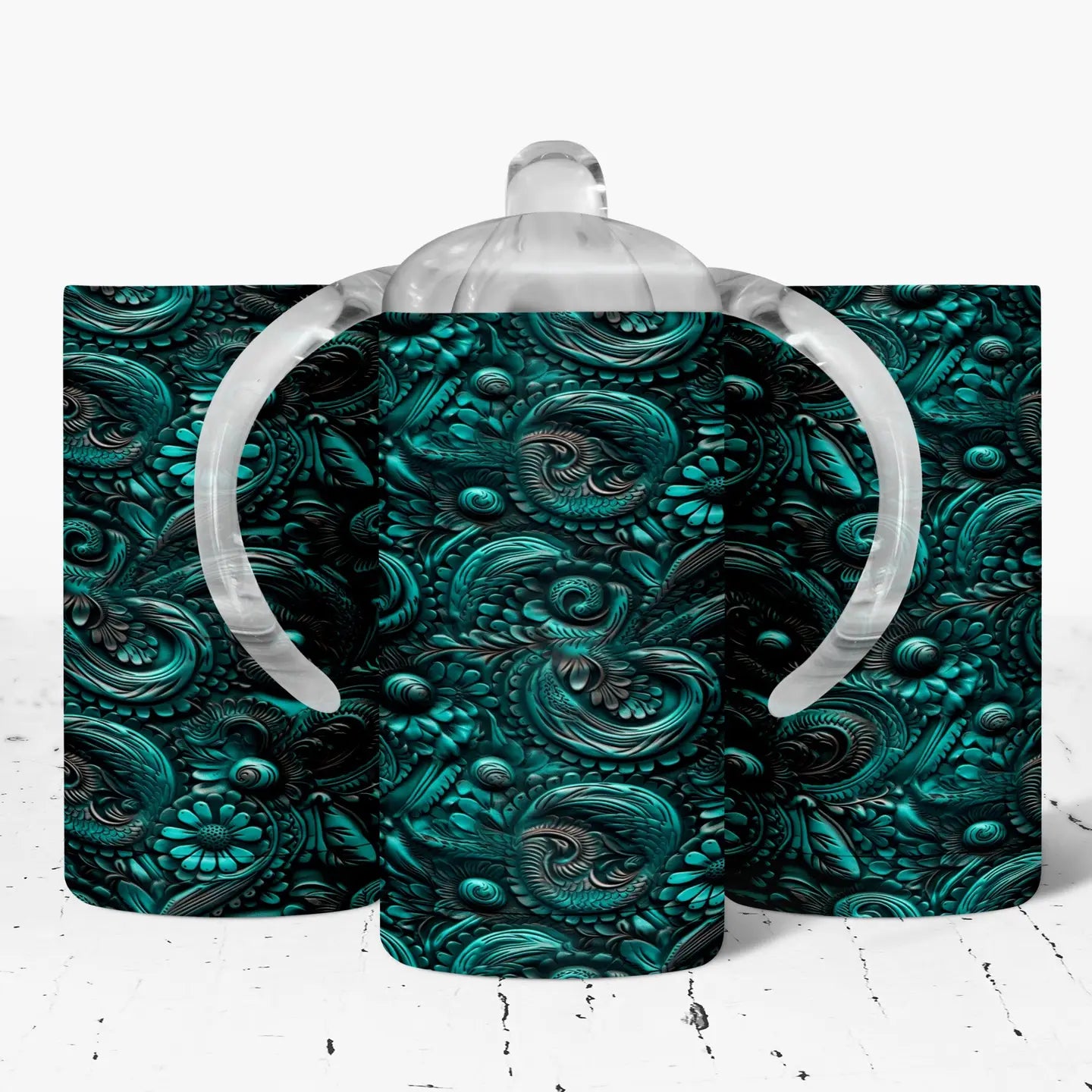 Turquoise Faux Tooled Leather Sippy Cup