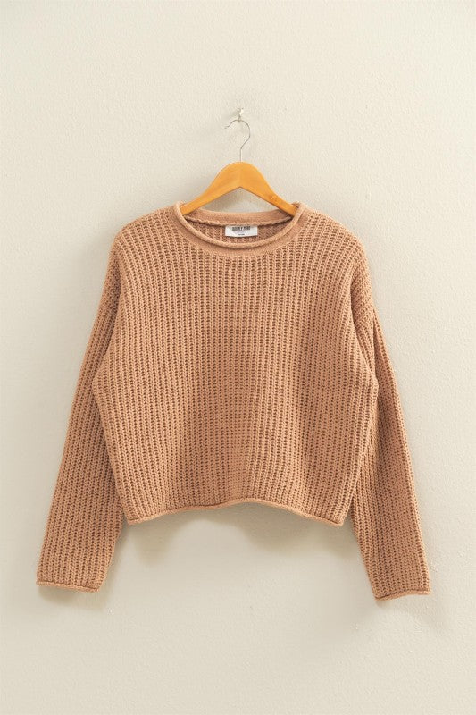 Dark Taupe Rolled Edge Sweater