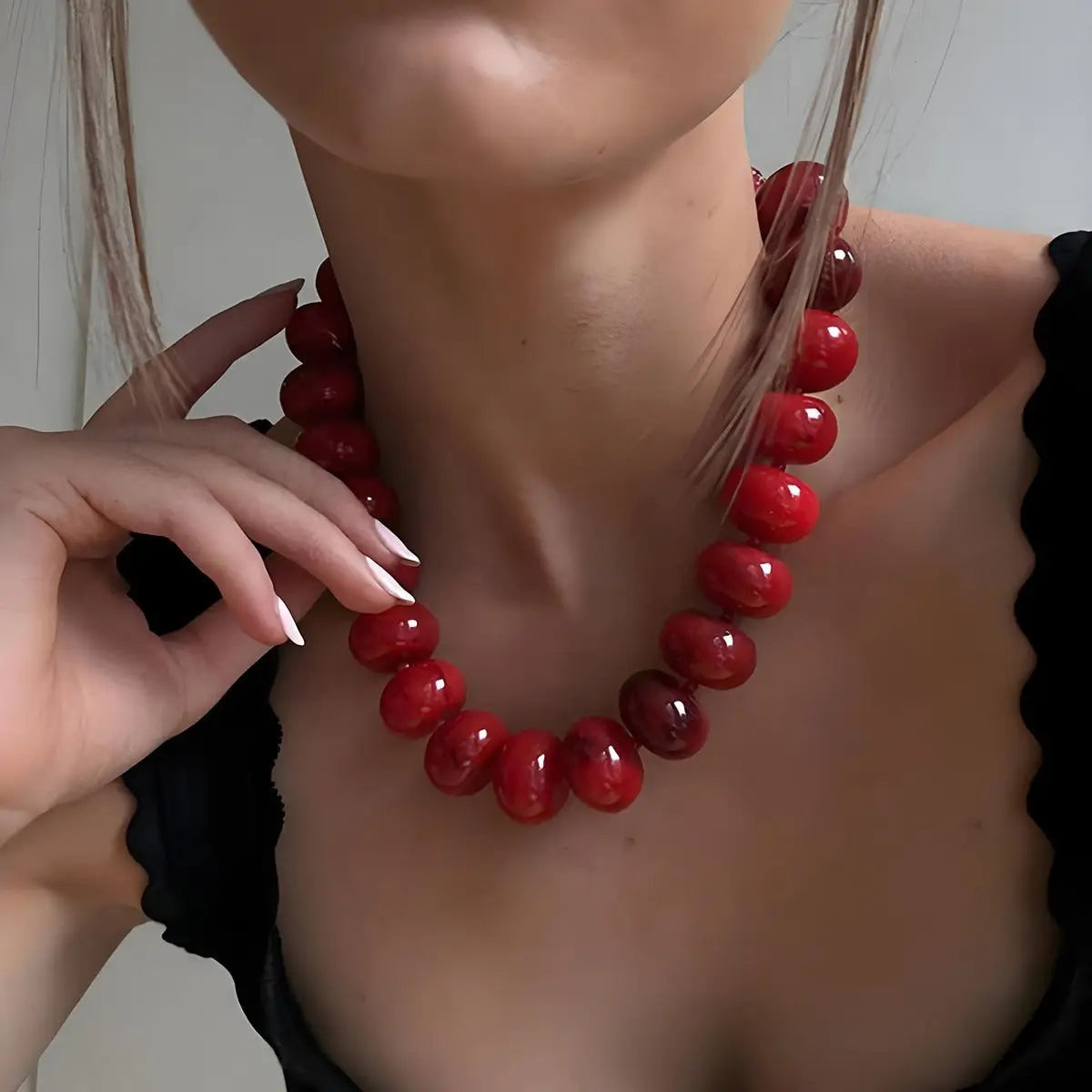 Chunky Acrylic Beaded Necklace- Red